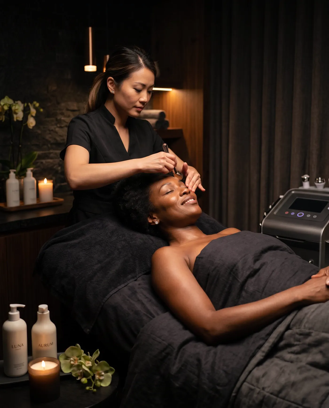 Client enjoying a premium beauty and wellness appointment